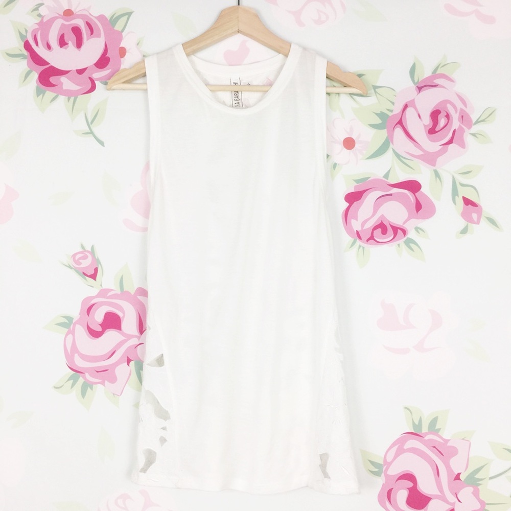 Anthropologie Yoana Baraschi White Floral Sheer Tank Top XS